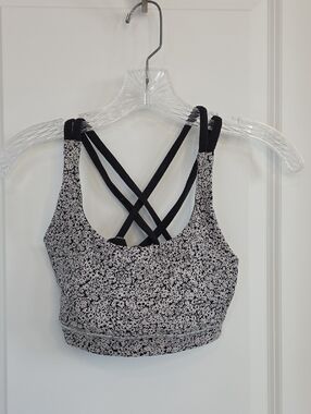 lululemon athletica Black and White Floral Strappy Sports Bra